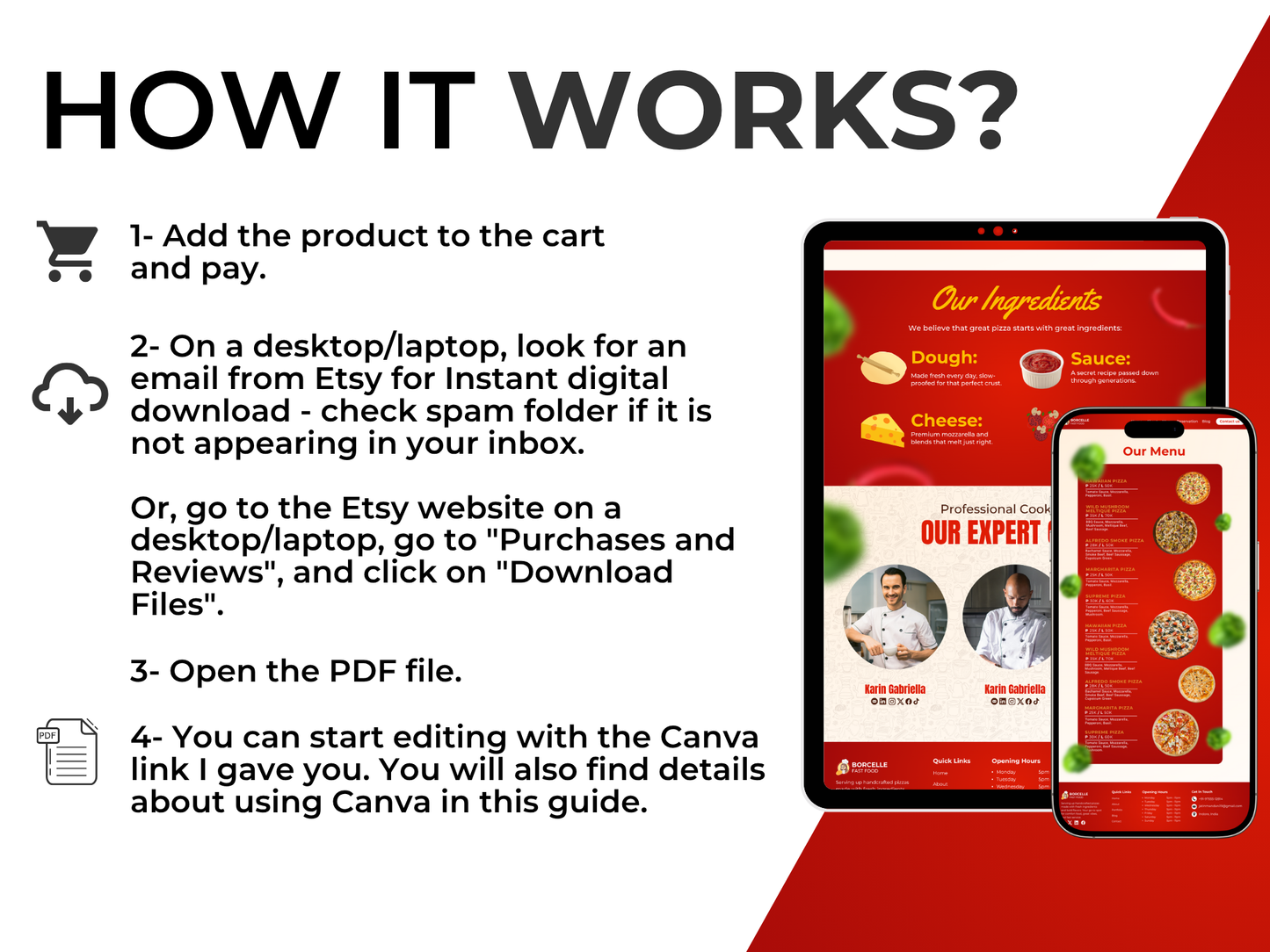 Pizza Restaurant Canva Website Template for Restaurant, Cafe & Chefs Multi page Website