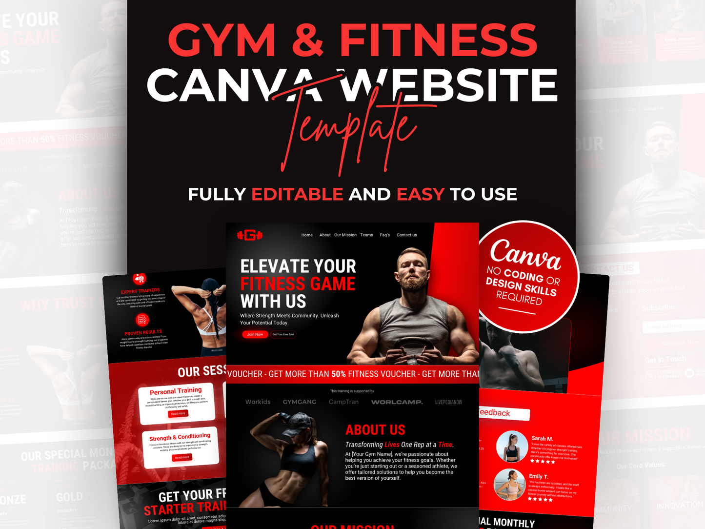 Gym & Fitness CANVA Website Template For Personal Trainer