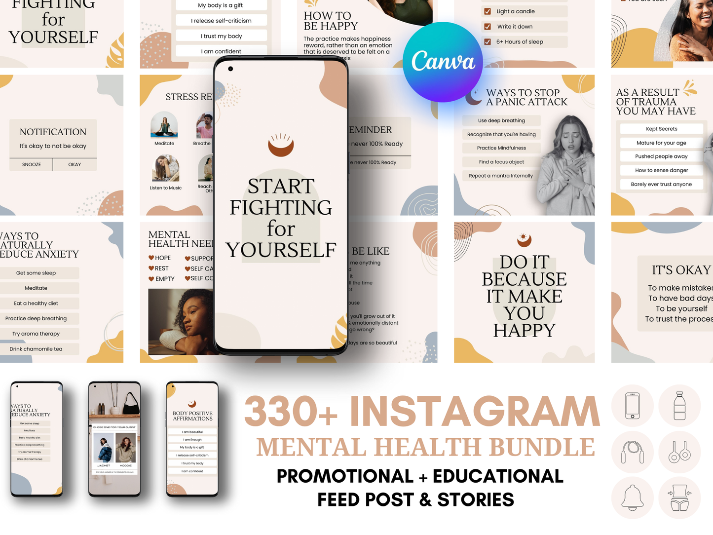 Mental Health Instagram Canva Templates for Mental Health Coaches & Therapist