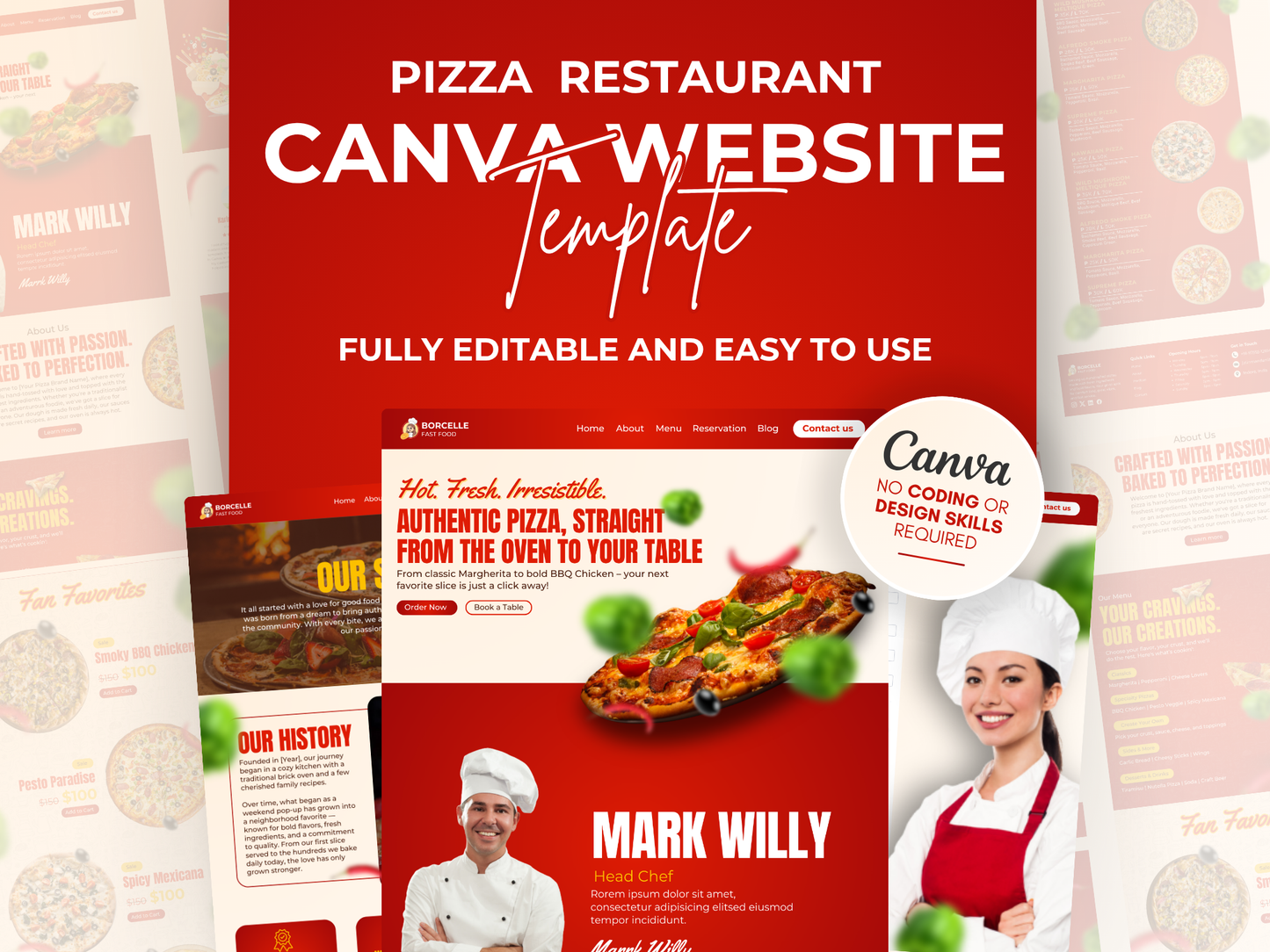 Pizza Restaurant Canva Website Template for Restaurant, Cafe & Chefs Multi page Website