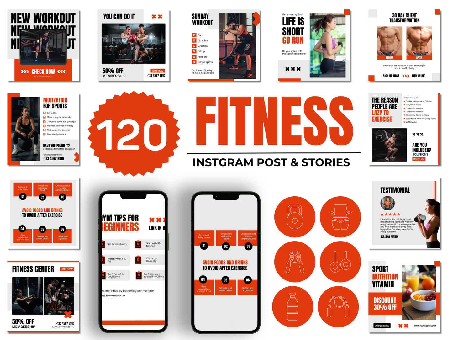 120 Gym & Fitness Instagram Canva Template for Personal Trainer, Fitness Coach & gym Trainers
