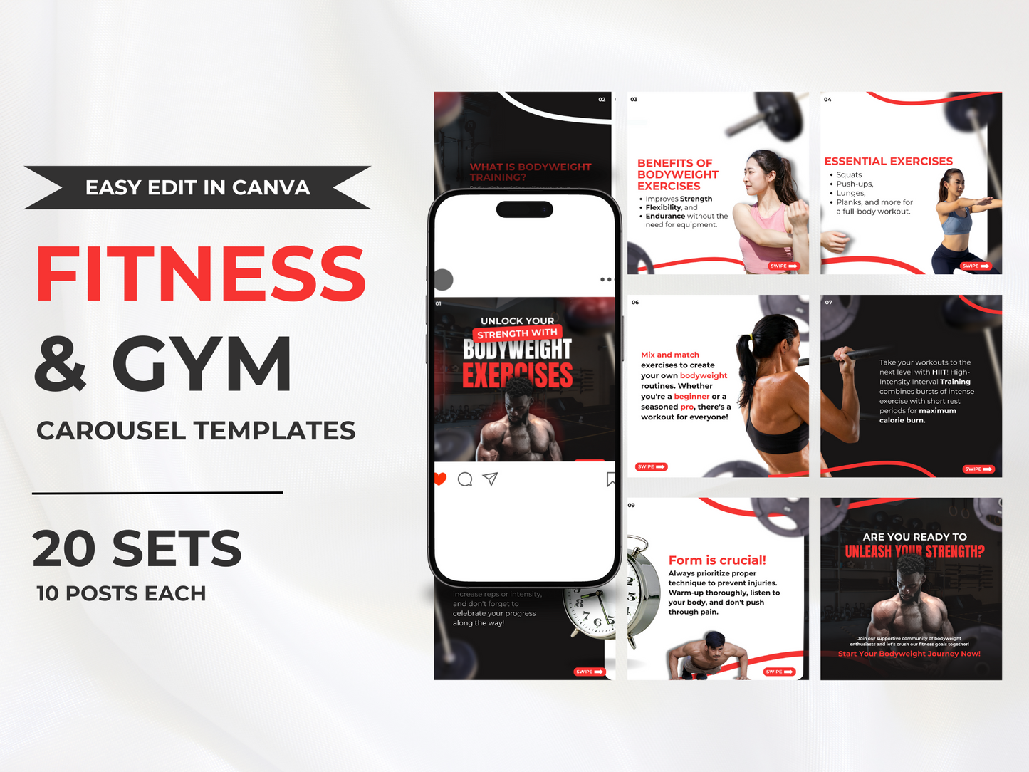 Gym & Fitness Coach Instagram Carousel Templates