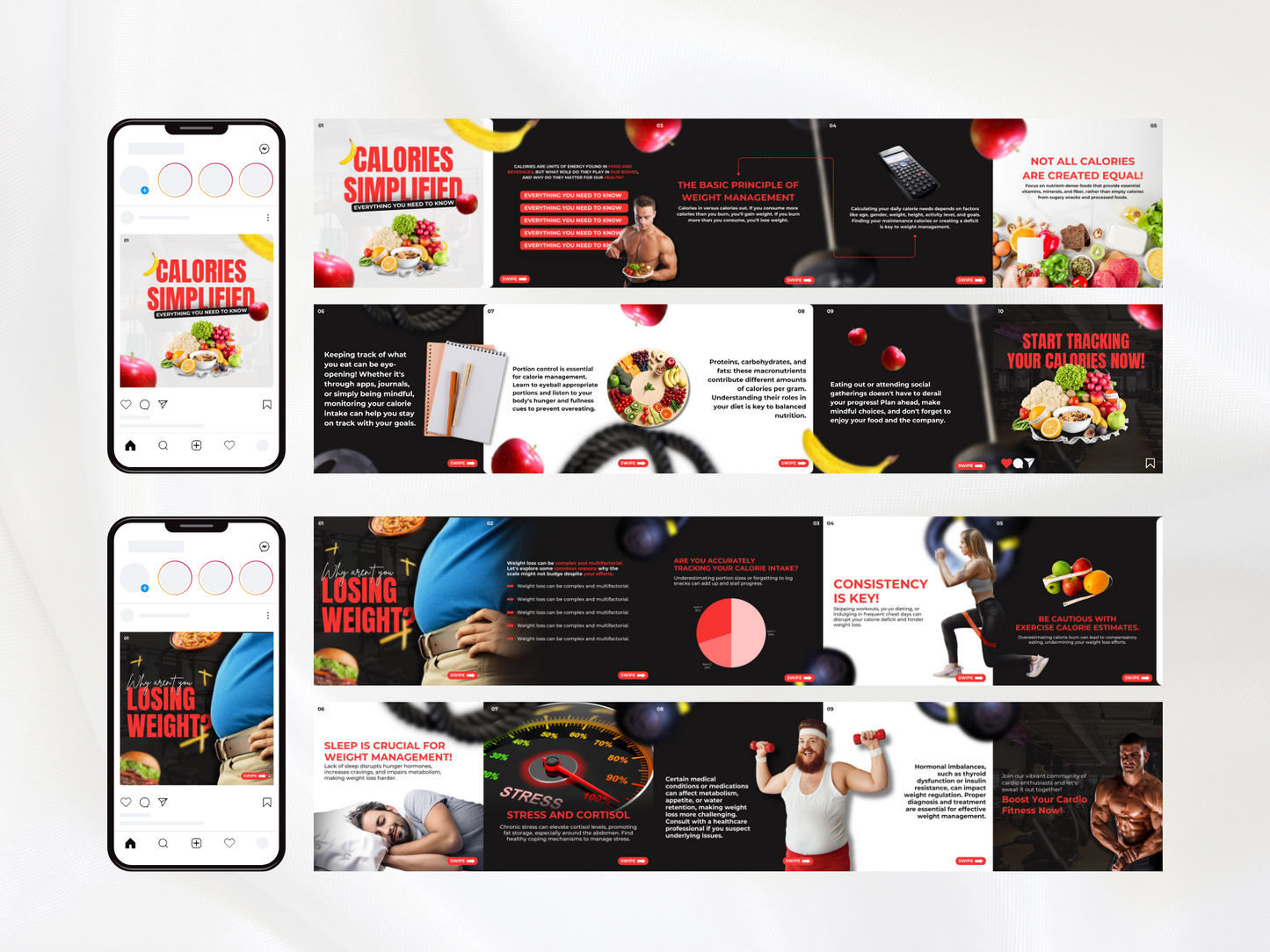 Gym & Fitness Coach Instagram Carousel Templates