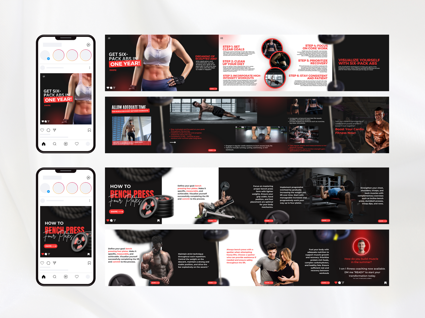 Gym & Fitness Coach Instagram Carousel Templates