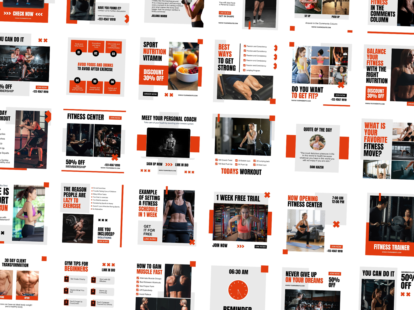 120 Gym & Fitness Instagram Canva Template for Personal Trainer, Fitness Coach & gym Trainers