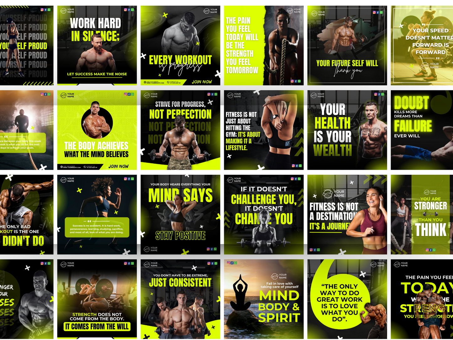 GYM Motivational Instagram Canva Templates for Fitness Trainers