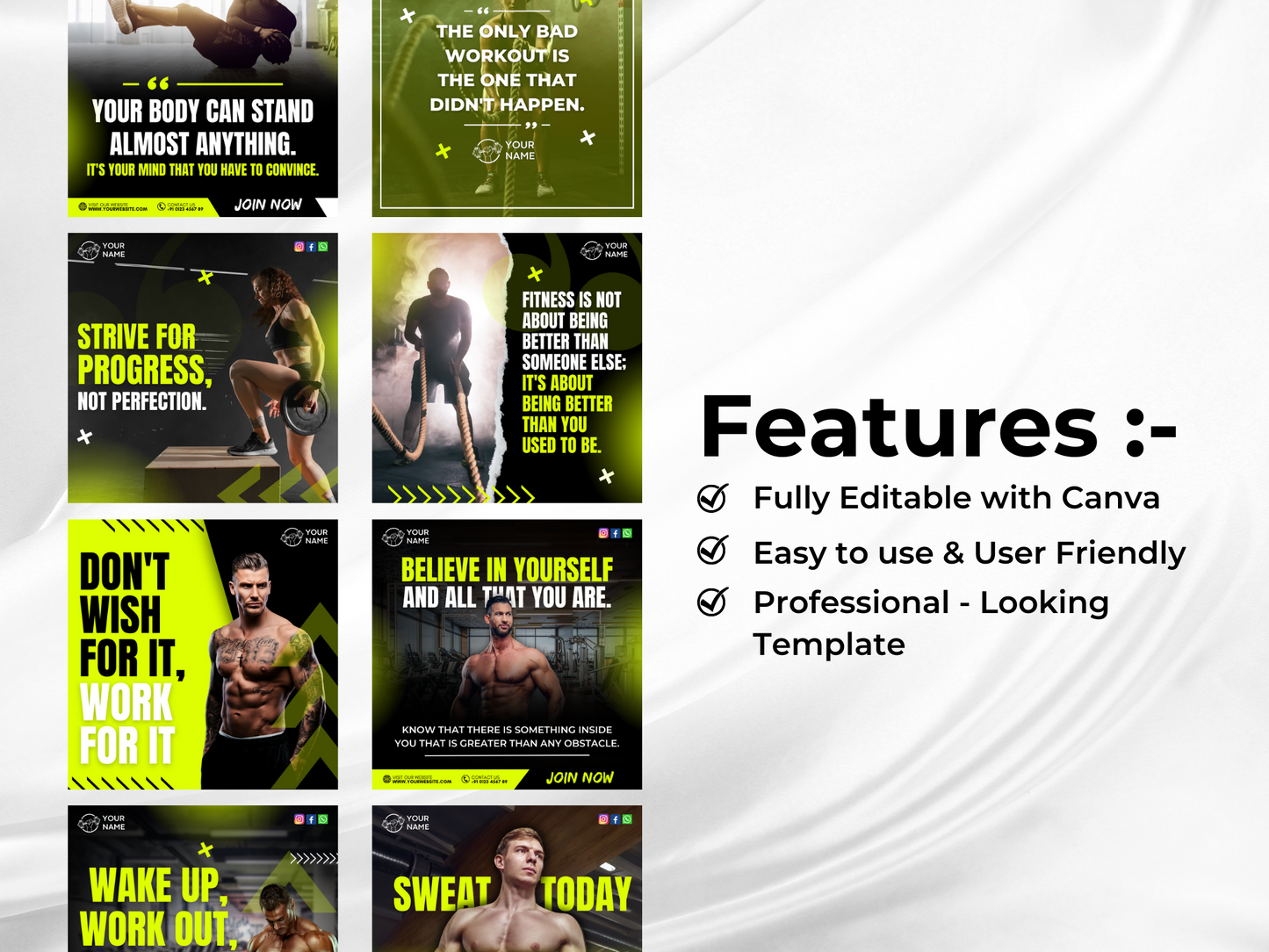 GYM Motivational Instagram Canva Templates for Fitness Trainers