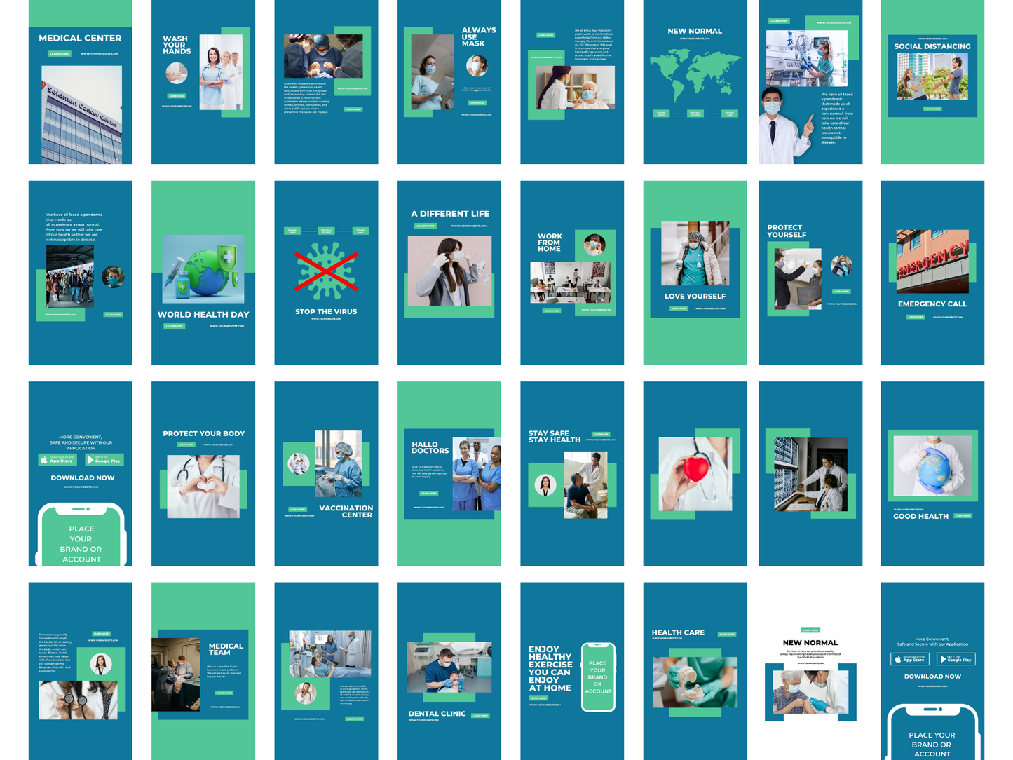 Medical Instagram Canva Templates for Hospital, Healthcare workers, Health Clinic Brand & Doctors