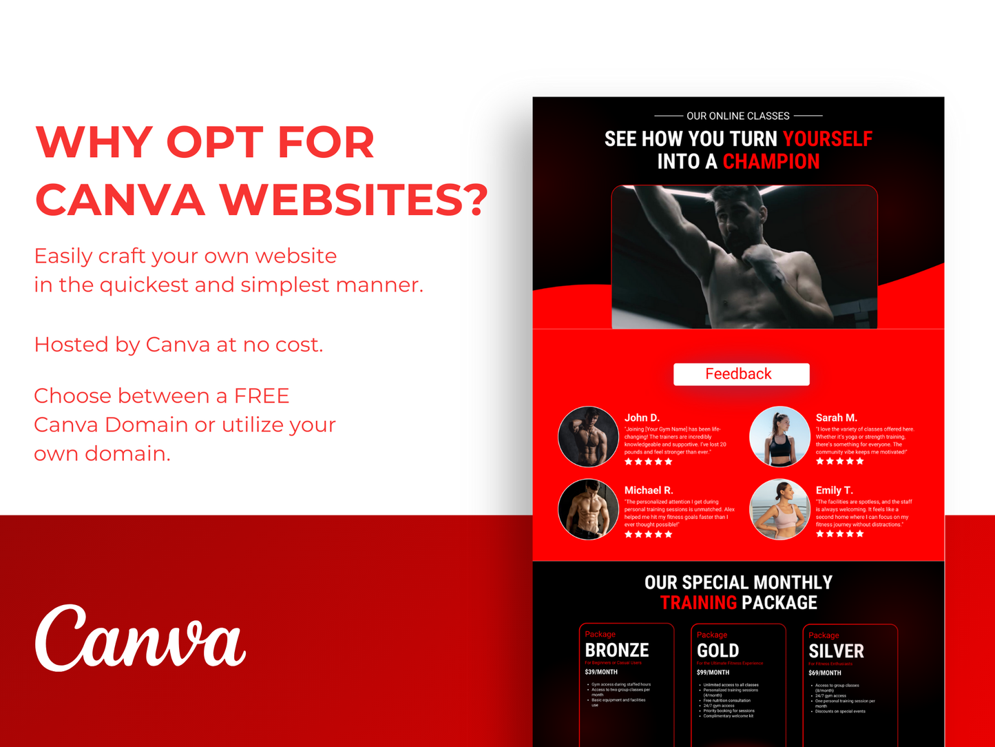 Gym & Fitness CANVA Website Template For Personal Trainer