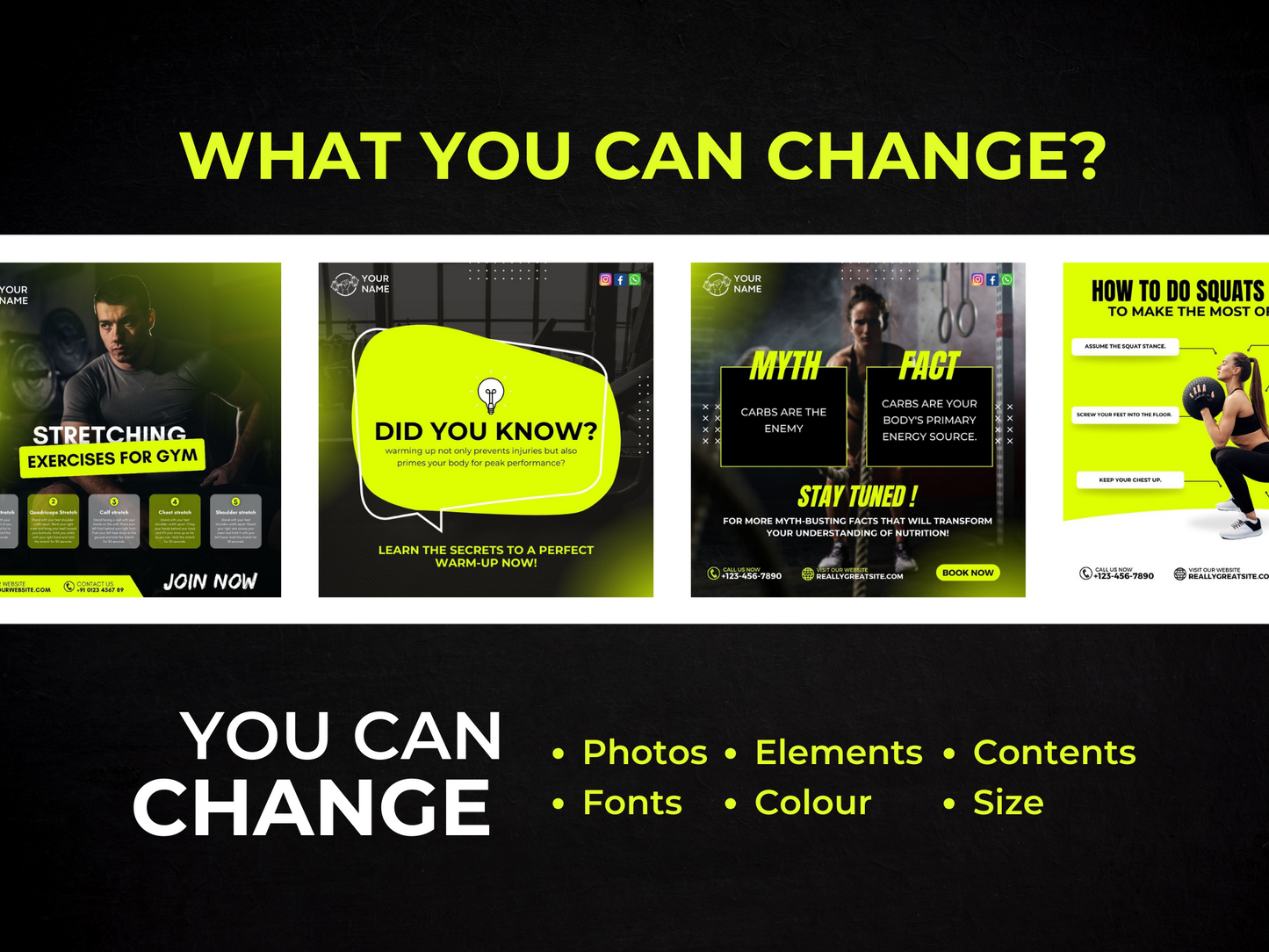 Gym & Fitness Instagram Post Canva Templates