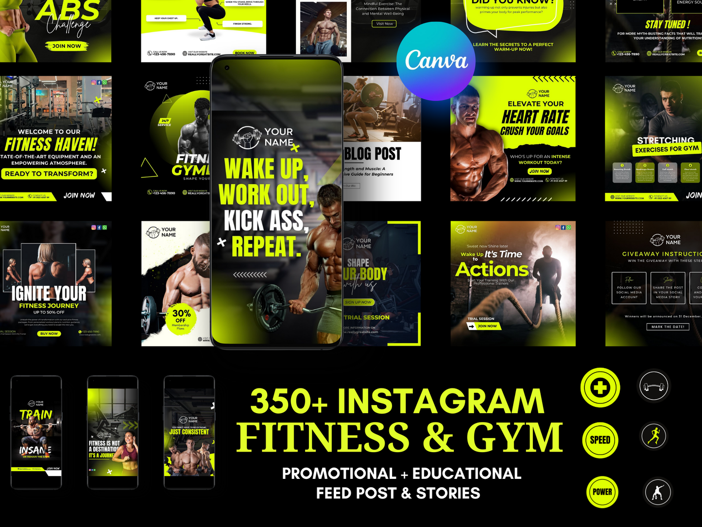 Gym & Fitness Instagram Post Canva Templates