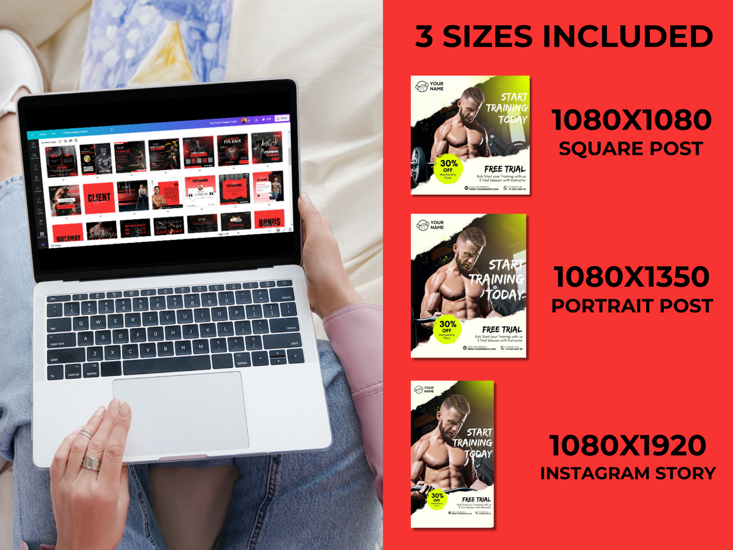 Gym & Fitness Instagram Canva Templates for Personal Trainer & Fitness Coach