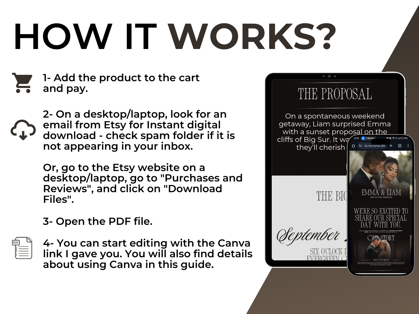 Canva Editable Wedding Website Invitation with Embedded Countdown Timer & Trackable RSVP