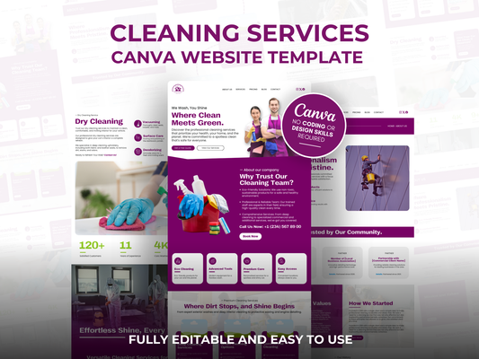 Cleaning Services Website Template: Editable Canva Design