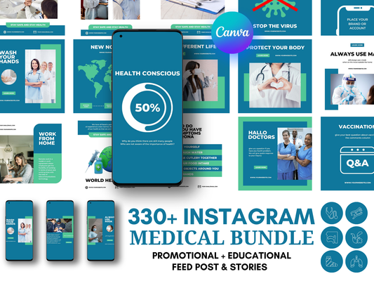 Medical Instagram Canva Templates for Hospital, Healthcare workers, Health Clinic Brand & Doctors