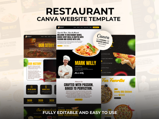 Canva Restaurant Website Template – Catering, Cafe & Chef Landing Page Design