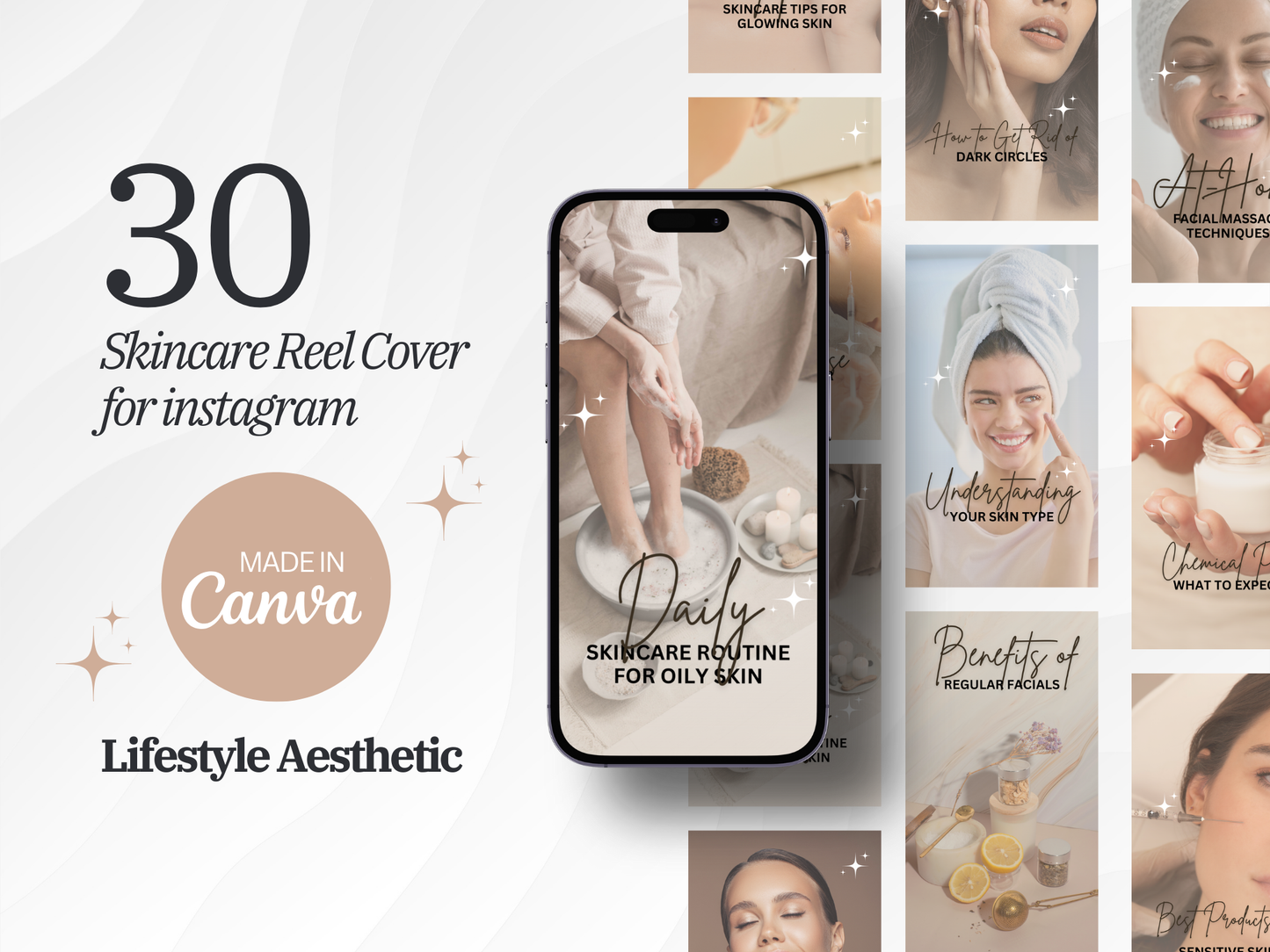 Skincare Instagram Reel Cover Canva Templates for Esthetician