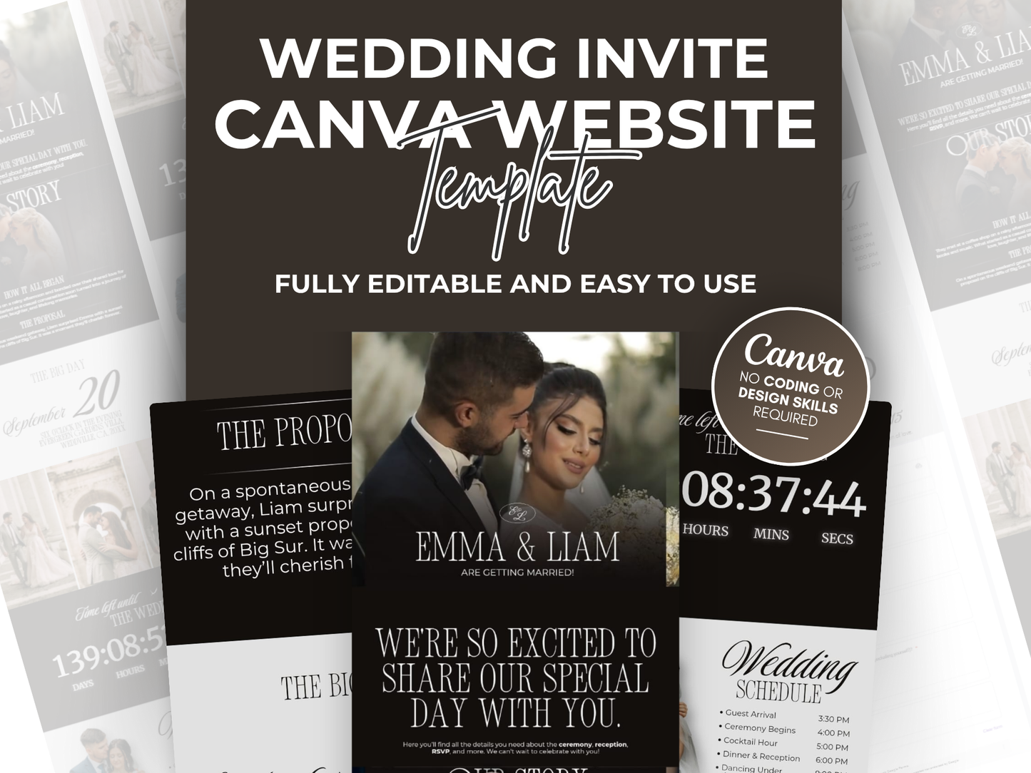 Canva Editable Wedding Website Invitation with Embedded Countdown Timer & Trackable RSVP