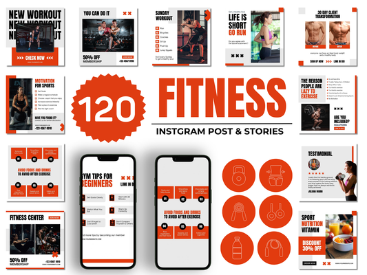 120 Gym & Fitness Instagram Canva Template for Personal Trainer, Fitness Coach & gym Trainers