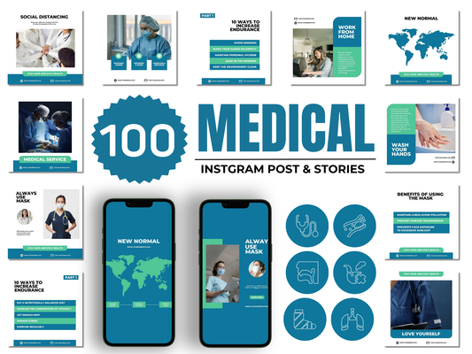 100 Medical Instagram Canva Templates for Hospital, Healthcare workers, Health Clinic Brand & Doctors