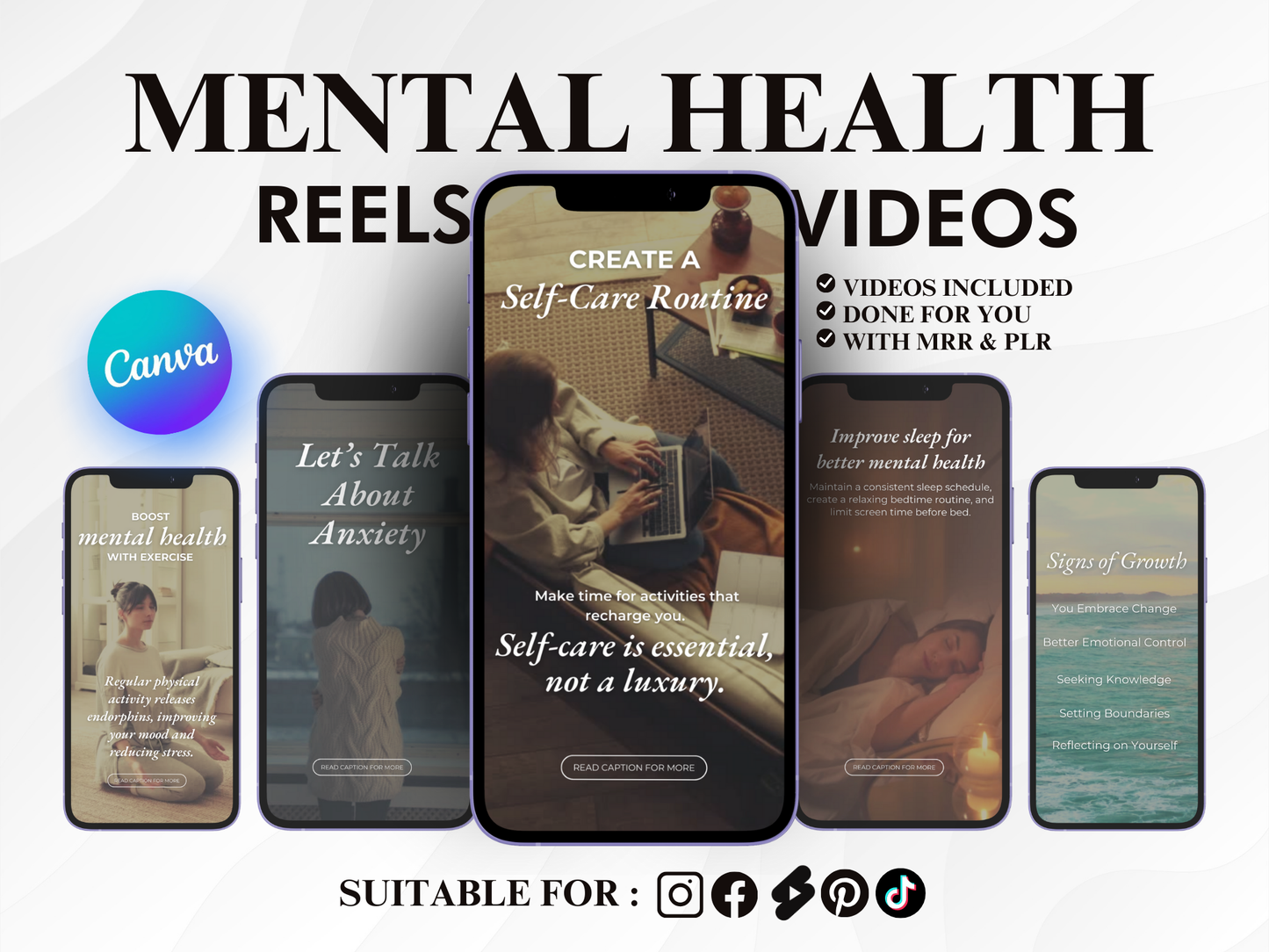 Mental Health Instagram Reels Canva Video Templates for Therapist, Psychologist & Coaches