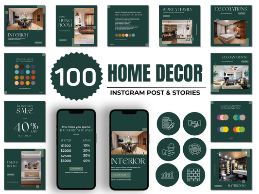 100 Home Decor Instagram Canva Template for Interior Designer