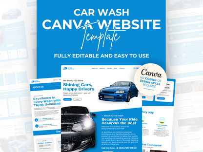 Car Wash Website Template: Automotive Business Canva Design (Free Logo Included)