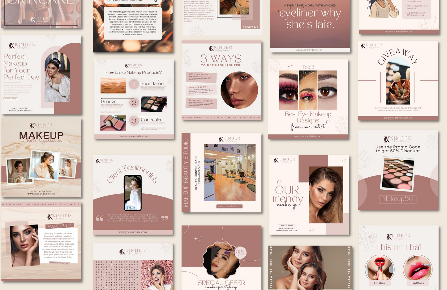 Aesthetic Instagram Makeup Canva Templates for Makeup Artist