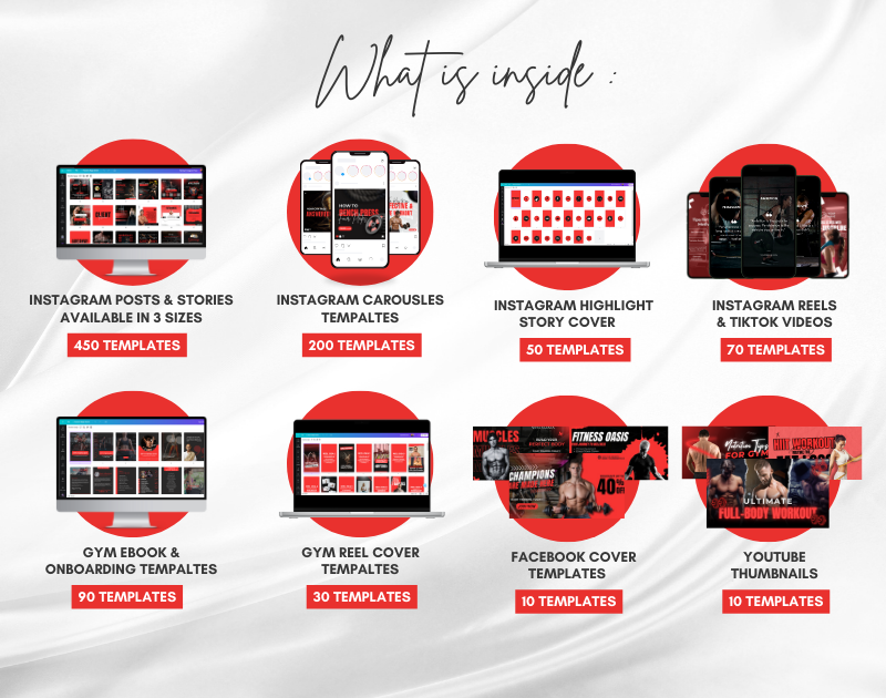 Gym & Fitness Instagram Canva Templates Bundle Kit for Personal Trainer & Coaches