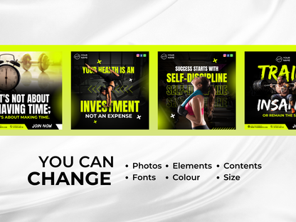 GYM Motivational Instagram Canva Templates for Fitness Trainers