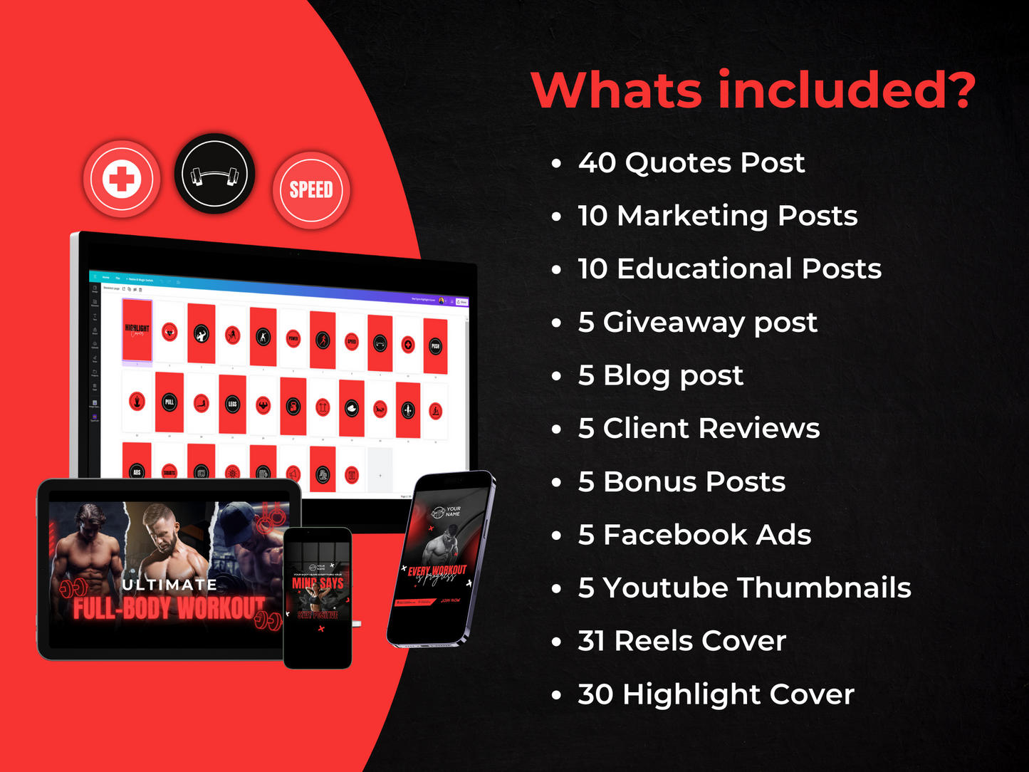 Gym & Fitness Instagram Canva Templates for Personal Trainer & Fitness Coach