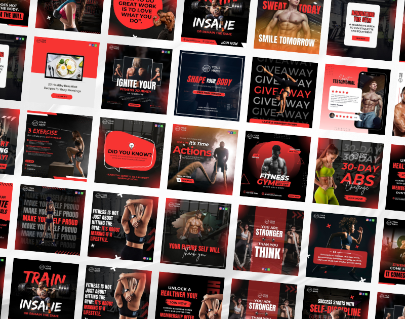 Gym & Fitness Instagram Canva Templates Bundle Kit for Personal Trainer & Coaches