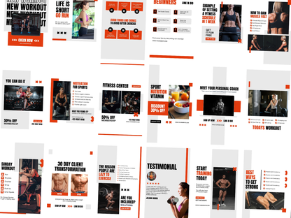 120 Gym & Fitness Instagram Canva Template for Personal Trainer, Fitness Coach & gym Trainers