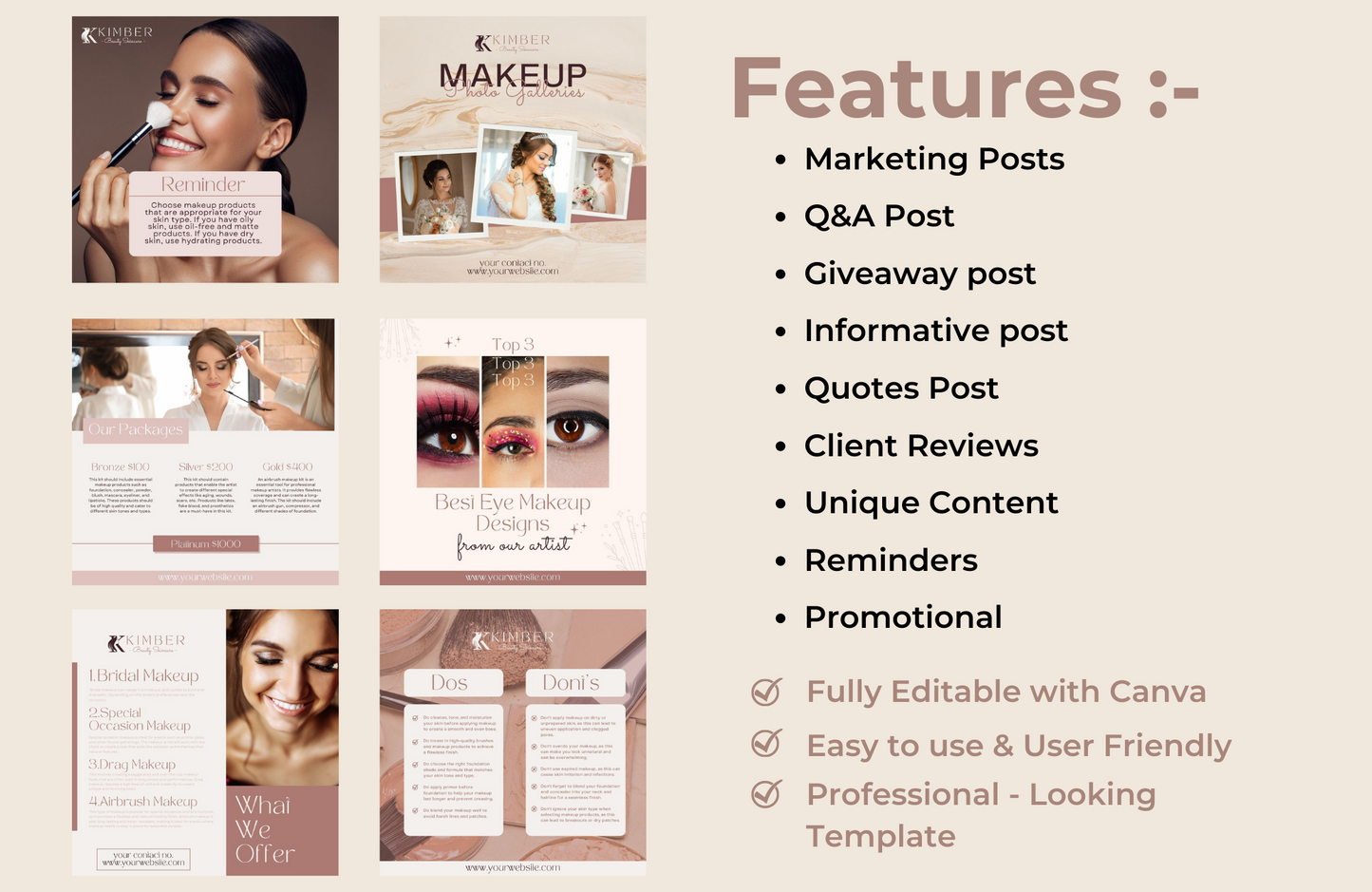 Aesthetic Instagram Makeup Canva Templates for Makeup Artist