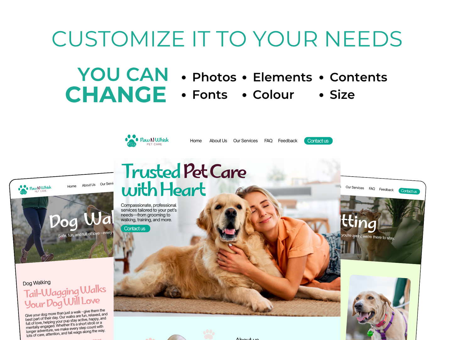Pet Care Canva Website Template: Dog Walking, Pet Sitting