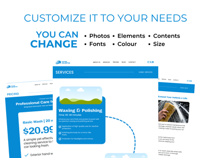 Car Wash Website Template: Automotive Business Canva Design (Free Logo Included)