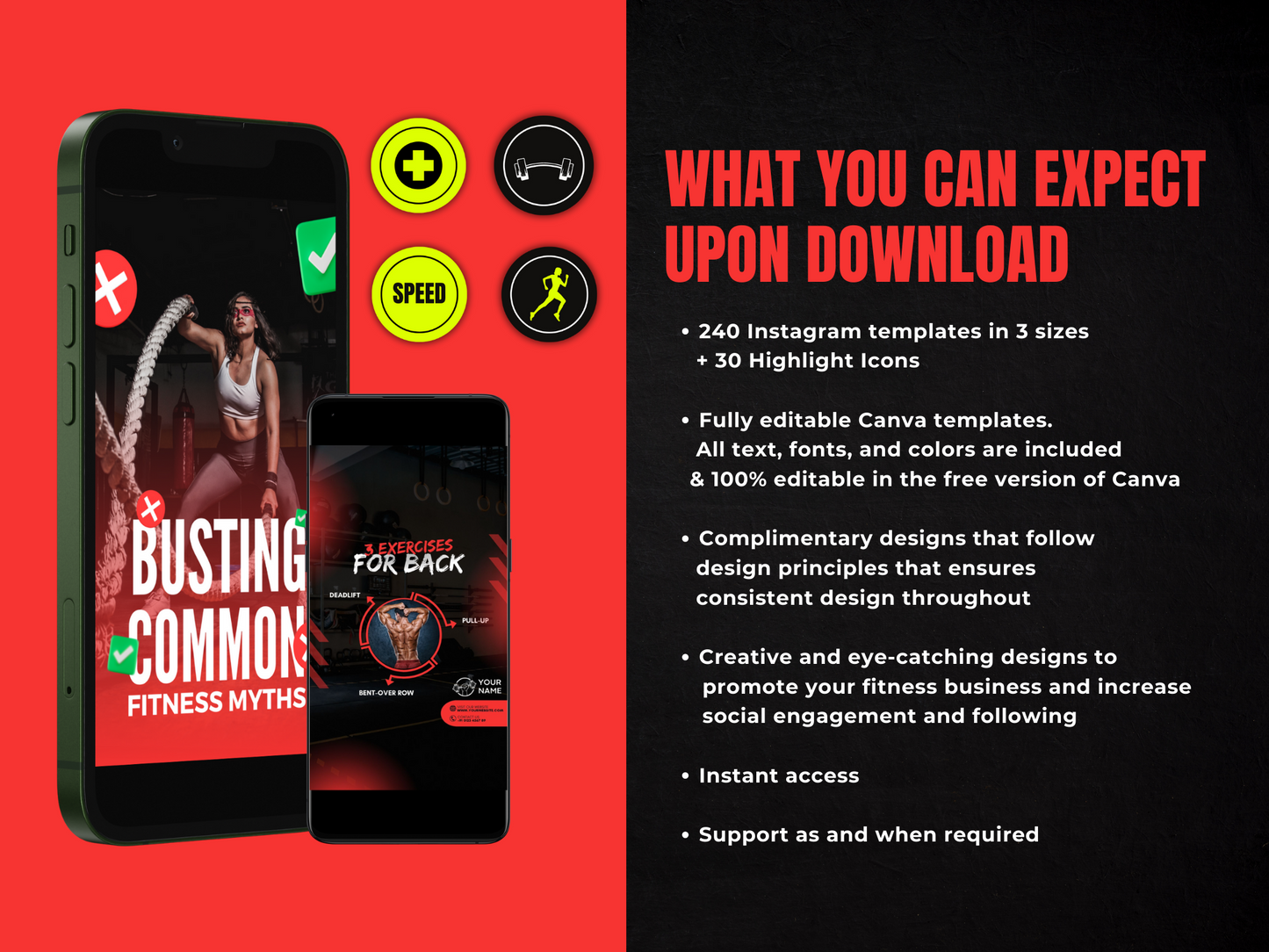 Gym & Fitness Instagram Canva Templates for Personal Trainer & Fitness Coach