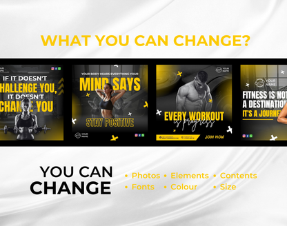 Fitness Instagram Templates Bundle Kit for Gym & Personal Trainer