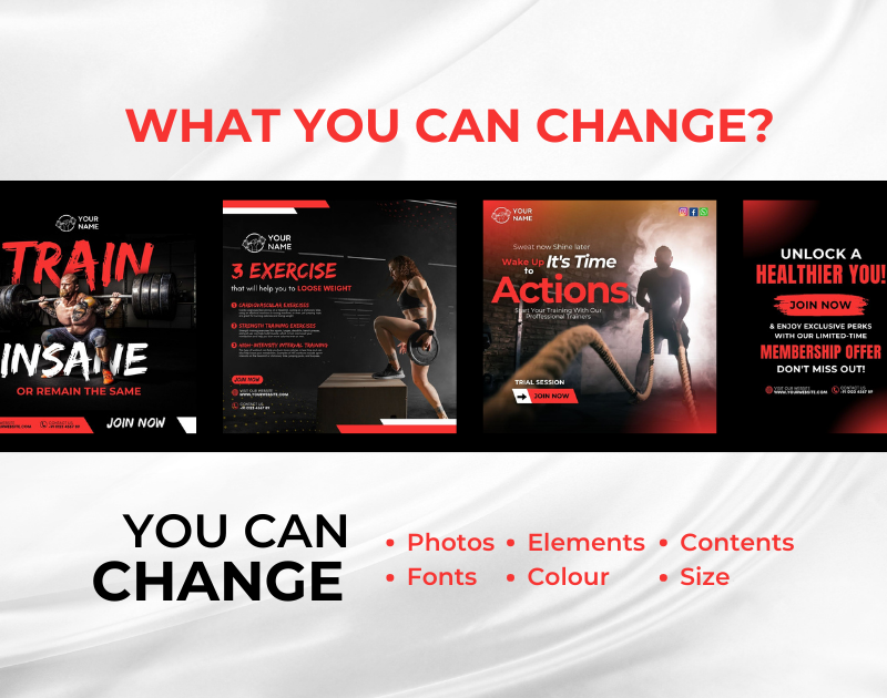 Gym & Fitness Instagram Canva Templates Bundle Kit for Personal Trainer & Coaches