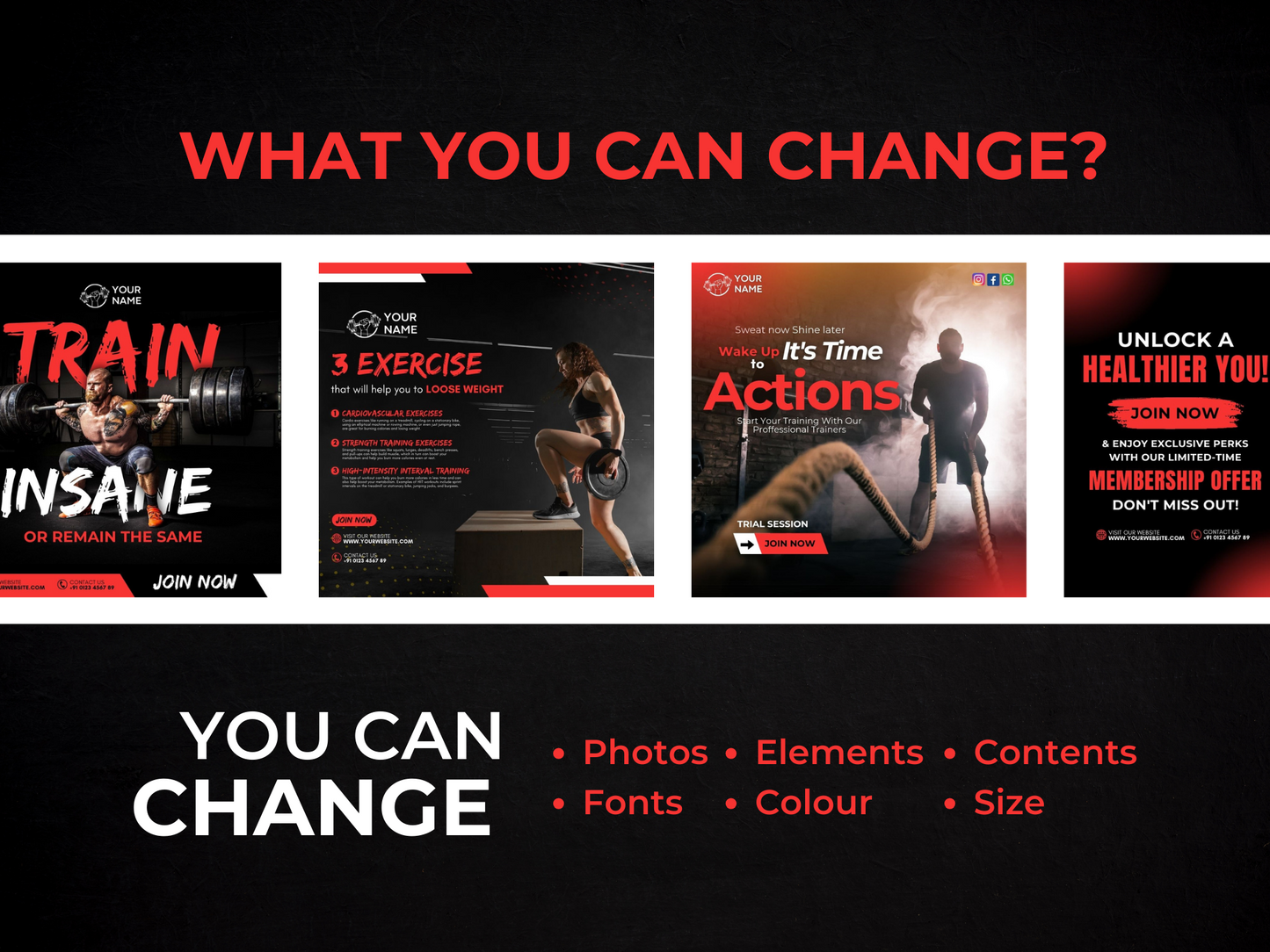 Gym & Fitness Instagram Canva Templates for Personal Trainer & Fitness Coach