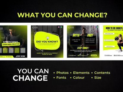 Gym & Fitness Instagram Post Canva Templates