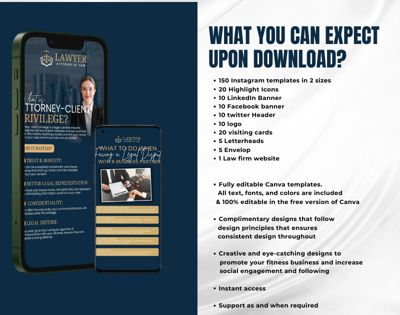 Law Firm Branding Kit – Canva Templates for Lawyers, Logos, Letterheads & Social Media