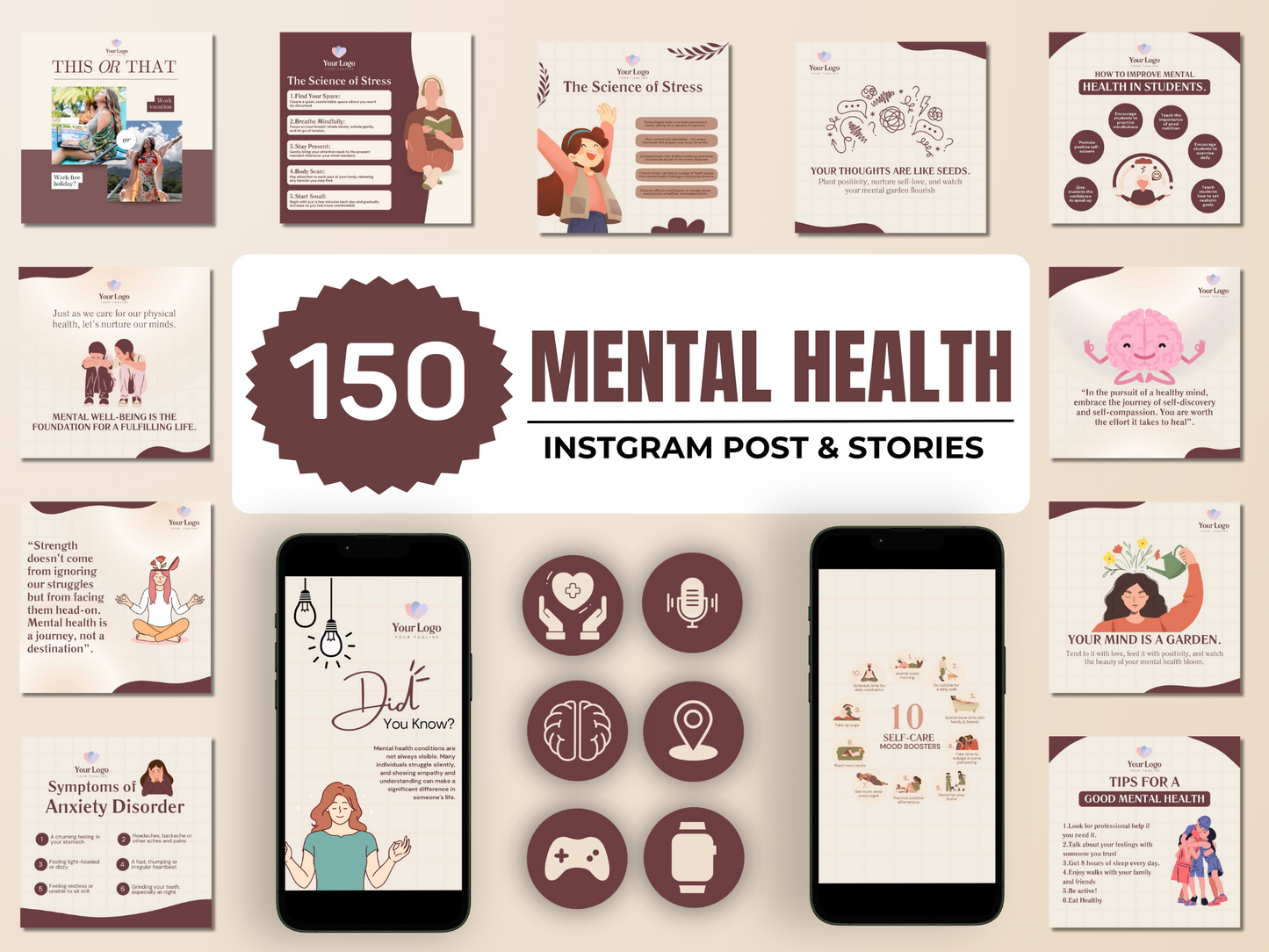 150 Mental Health Instagram Canva Templates for Therapist, Psychologist & Coaches